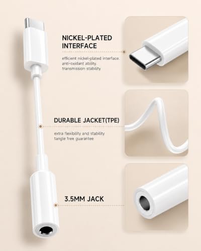 [Apple MFi Certified] Apple USB C to 3.5mm Headphone Jack Adapter | Hi-Res DAC Delivers Clear Audio; Compatible with iPhone 17/16/15 Pro/Max, iPad, Galaxy, Cars and USB-C Devices; White 2-Pack. - size: 2 Pack