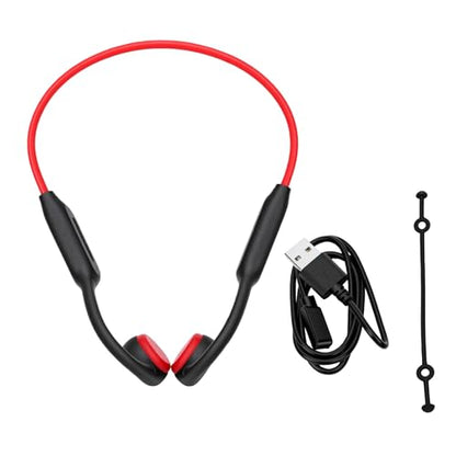 Bone Conduction Headphones Bluetooth, Water Proof Headphone with 32GB MP3 Player, IPX8, Bluetooth 5.4, Open Ear Sports Earphone for Swimming Running Cycling (Black Red) - color: Red