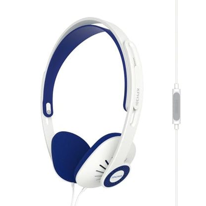 Koss KPH30i Retro Style On-Ear Headphones, White, Microphone, Wired | In-Line Microphone and Touch Remote Control, D-Profile Design, 3.5mm Jack - color: White/Blue