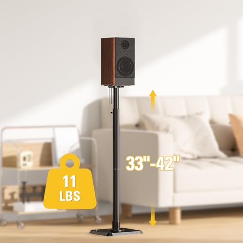 Mounting Dream Height Adjustable Speaker Stands for Bookshelf Speakers | Pair Floor Stand for Satellite & Small Speakers, Surround Sound stand for Bose Polk JBL Sony Yamaha and Others - 11LBS MD5402 - size: 9.4" W x 18" H Speaker