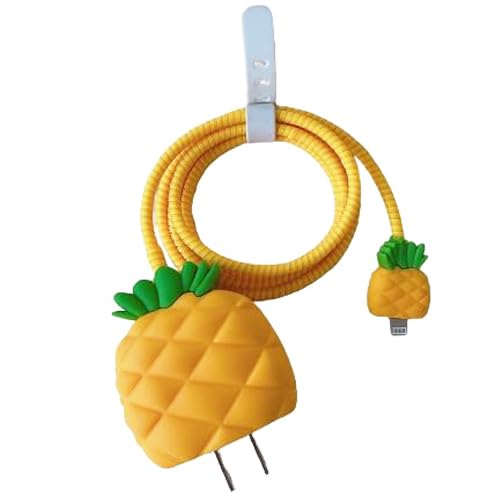ZOSTLAND 5 in 1 DIY 18W 20W Heart Shape Protector Data Cable USB Charger Line Earphone Wire Saver Organizer Compatible with iPhone 11 12 13 14 15 Pro Max - color: Pineapple