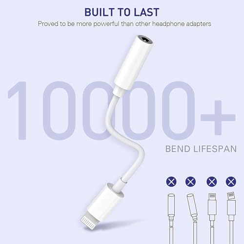 Headphone adapter for iPhone, Lightning to 3.5 mm Headphone Jack Adapter,2 Pack Earbuds/Earphones Converter Cord Aux Cable Audio Connector Compatible with iPhone 14/13/ 12/SE/11/XR/Xs/X/8/iPad/iPod