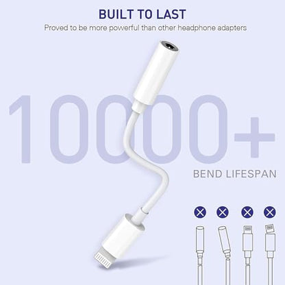 Headphone adapter for iPhone, Lightning to 3.5 mm Headphone Jack Adapter,2 Pack Earbuds/Earphones Converter Cord Aux Cable Audio Connector Compatible with iPhone 14/13/ 12/SE/11/XR/Xs/X/8/iPad/iPod