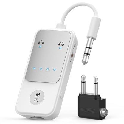 Bluetooth 5.2 Transmitter Receiver, Qualcomm aptX Adaptive Audio Adapter, 2-in-1 Wireless 3.5mm Aux Adapter for TV, Airplane, Car, Gym, Dual Link for 2 Headphones, 19H Playtime - color: White