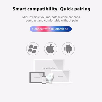 Single Bluetooth Wireless Earbud, Mini Invisible in-Ear Wireless Bluetooth Headphone 12 Hours Super Long Battery Life Suitable for Sports Work and Sleep - White - color: White