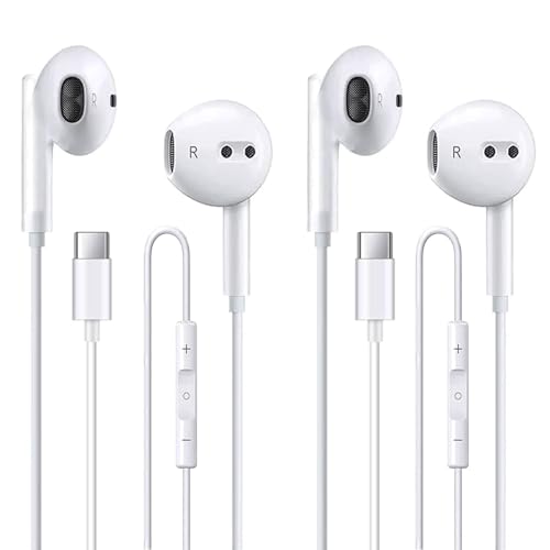 2 Pack USB C Headphones for iPhone 17/16/15 Pro Max Plus, Wired Earbuds with Microphone & Volume Control Wired Headphones for iPhone 17 pro max Type C Earphones