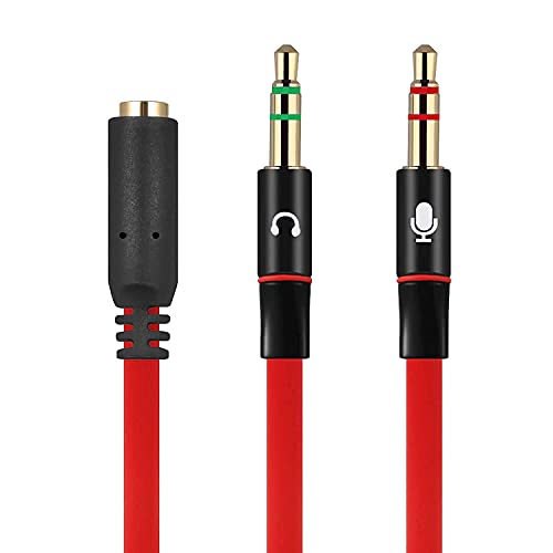 SaiTech IT 3.5mm Female to Dual Male Headphone Splitter, Mic Audio, Red | .5mm Female to 2 Dual Male Headphone Microphone Y Splitter Cable Mic Audio Stereo Jack Earphones - size: 2 Pk Red 2M 1F