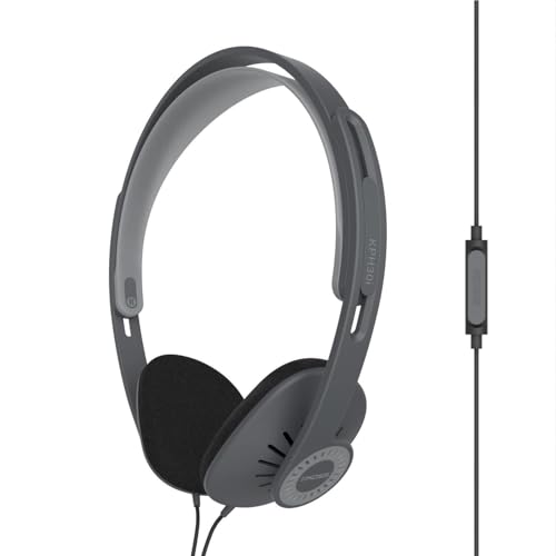 Koss KPH30i Retro Style On-Ear Headphones, Grey, Microphone, Wired | In-Line Microphone and Touch Remote Control, D-Profile Design, 3.5mm Jack - color: Dark Grey