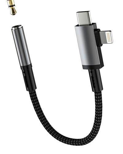 USB C Lightning to 3.5mm Headphone Jack Adapter(2 in 1) for iPhone 16 15 14 Pro Max AUX Audio Cable Splitter MFI Certified Earphone Auxiliary Connector for ipad Compatible for Samsung S25 S24
