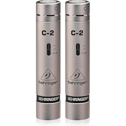 Behringer C-2 Matched Studio Cardioid Condenser Microphones, Pair, Bundle with 2X H&A XLR M to F Cable 25'