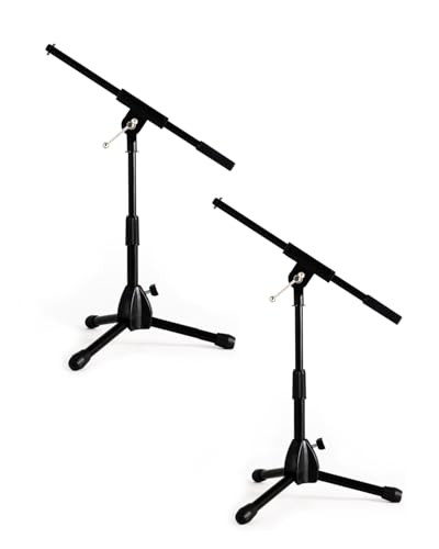 Stage Rocker Foldable Tripod Low-Profile Mic Boom Stand, 2 Pack - Height Extending from 9.6'' to 16.9'', w/Adjustable Telescoping Arm Up to 9'', Lightweight, Black, Powered by Hamilton(SR610121B-2PK) - size: 2 Pack