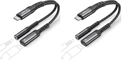 JSAUX USB C to 3.5mm Headphone and Charger Adapter,2-in-1 USB C to Aux Audio Adapter with PD 60W Fast Charging Compatible with iPhone 15 pro max/15 pro/15 Plus /15-Black (Pack of 2) - color: Black, size: 2-in-1 (Pack of 2)