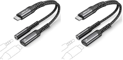 JSAUX USB C to 3.5mm Headphone and Charger Adapter,2-in-1 USB C to Aux Audio Adapter with PD 60W Fast Charging Compatible with iPhone 15 pro max/15 pro/15 Plus /15-Black (Pack of 2) - color: Black, size: 2-in-1 (Pack of 2)