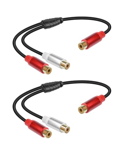 Short RCA Y Splitter Cable,1RCA Female to 2RCA Female Stereo Audio Extension Cable for Speaker,Subwoofer,Amplifier,Stereo System,Home Theater,2Pack(0.3M/1FT) - size: 1F to 2F