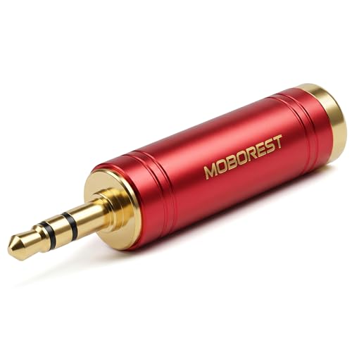 MOBOREST 3.5mm to 1/4" Stereo Audio Connector Headphones Adapter, 1Red | 1/8 Male to 1/4 Female Headphone Jack Converter, Pure Copper Gold-Plated Stereo Aux Plug for Amp, Guitar, Piano, keyboard - color: RED - 1PCS