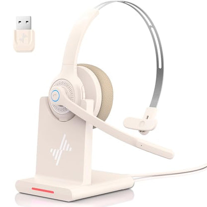 JIAMQISHI Bluetooth Wireless Headset with Mic for Work, Bluetooth 5.2, Advanced Noise Reduction Microphone, Clear Calls - Comfortable On-Ear Headphones, Applicable to PC, Laptop, Phone, Android, Zoom - color: White