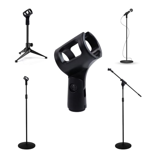 4Pcs Microphone Clip Rubber Flexible Mic Holder | Handheld Wireless, Adjustable Angle, Inner Diameter Range 30-50mm - style: Black, Square