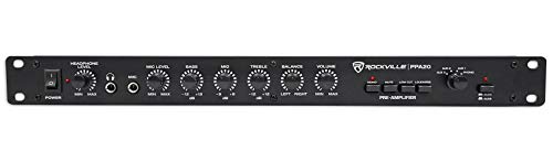 Rockville PPA20 1U Rack Mount Pre-Amplifier with Crossover and 3-Band EQ | XLR Output, Phono/5 AUX/Mic Inputs, Low Cut Filter, Ground Lift, Headphone Out, 5Hz-30KHz, Loudness Compensation