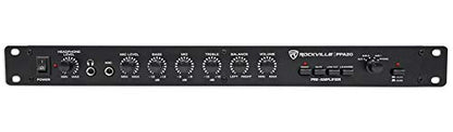 Rockville PPA20 1U Rack Mount Pre-Amplifier with Crossover and 3-Band EQ | XLR Output, Phono/5 AUX/Mic Inputs, Low Cut Filter, Ground Lift, Headphone Out, 5Hz-30KHz, Loudness Compensation