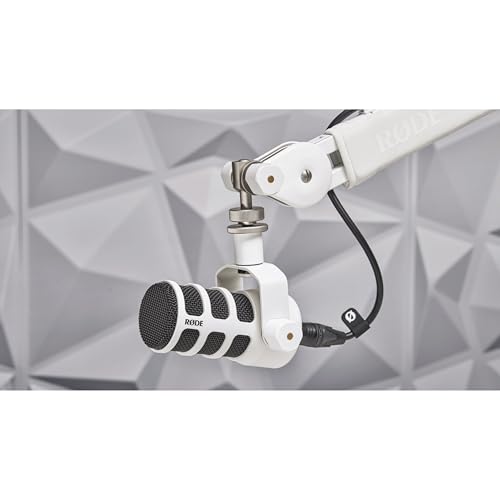 Rode PodMic White (Pair) Cardioid Dynamic Broadcast Microphones with 2X Mini Tripod Desktop Mic Stands and 2X XLR Cables