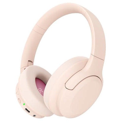 Active Noise Cancelling Headphones, Over-Ear Headphones Pink | Wireless Blutooth Headphones with100H Playtime, Built-in Microphone, Lightweight & Foldable, Deep Bass for Work/Gym/Travel - color: Pink