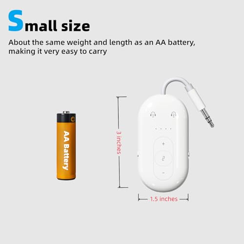 Airplane Bluetooth Adapter for Earphone, Bluetooth Audio Transmitter for for AirPods or Wireless Headphones, Transmitter Receiver 2 in 1 Dongle for Long Flight, Speaker, Car, Gym, TV