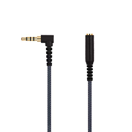 20cm(0.6ft) Right Angle 4 Pole 3.5mm 1/8 inch Male to 4 Pole 3.5mm 1/8 inch Female Stereo Audio Headphone Earphone Extension Cable Adapter Cord Tangle-Free Braided Wire - color: Grey-20cm