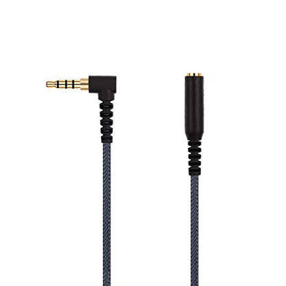 150cm(4.5ft) Right Angle 4 Pole 3.5mm 1/8 inch Male to 4 Pole 3.5mm 1/8 inch Female Stereo Audio Headphone Earphone Extension Cable Adapter Cord Tangle-Free Braided Wire - color: Grey-150cm