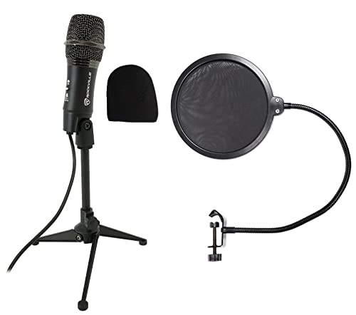 Rockville Z-Stream USB Podcast/Streaming Condenser Mic with RockPop Filter | 14mm Omnidirectional Mic, 20Hz-20kHz, USB Plug-and-Play, Desktop Stand, Windscreen, RockPop Double-Screen Pop Filter, 2-Items