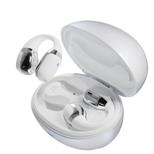 Open Ear Clip-On Earbuds, Bluetooth 5.4 Wireless Headphones IP65 Waterproof Lightweight 16H Playtime Touch Control Earphones Comfort Design for Small Ears&Glasses - color: White