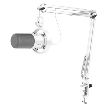 FIFINE AmpliTank K688CTW Dynamic Microphone with Boom Arm, XLR/USB Mic | Studio Vocal Podcast Mic Kit for PC, with Mute Button, Volume Knob, Headphone Jack, for Streaming Recording, White - size: K688CT White