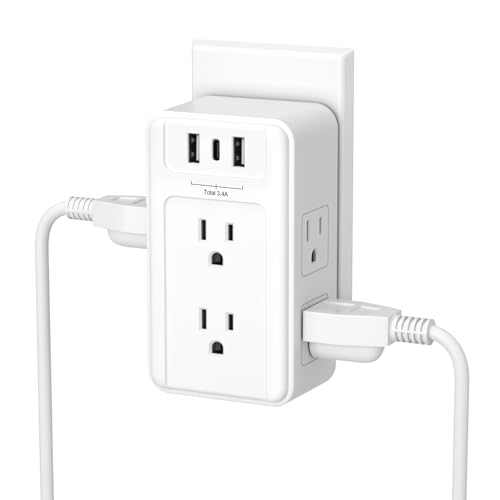 BN-LINK Multi Plug Outlet, 6 Wall Outlet Extender with 3 USB Charging Ports (1 USB C) Total 3.4A, 3-Sided Outlets Splitter Multiple Outlet Wall Plug for Home Office Dorm Room - size: 6 Outlets (3 Side) (USB)