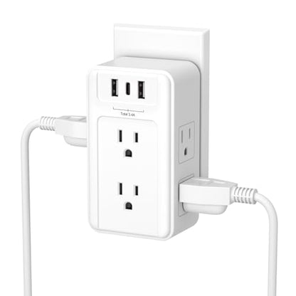 BN-LINK Multi Plug Outlet, 6 Wall Outlet Extender with 3 USB Charging Ports (1 USB C) Total 3.4A, 3-Sided Outlets Splitter Multiple Outlet Wall Plug for Home Office Dorm Room - size: 6 Outlets (3 Side) (USB)