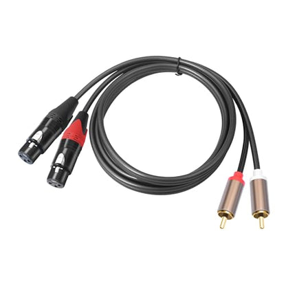 RCA to XLR HiFi Audio Cable 5 Feet, 2 RCA Male to 2 XLR Female, Black with Red/Black Tail, 4N OFC Wire and Gold-Plated Conductors for Amplifier, Mixer, Microphone - size: 5FT, style: 2 RCA Male to 2 XLR Female