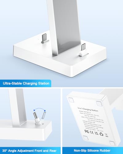 30W Fast Charging Station for Apple Devices - ADADPU 3 in 1 USB C Charger Stand for iPhone 17 16 15 Pro Max Plus & AirPods 4,Wireless Charger Dock Compatible with Apple Watch Ultra/10/9/8/7/6/5/4/3/SE - color: Classic White