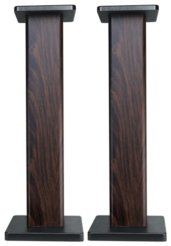Rockville RHT28D Pair 28" Bookshelf Home Theater Speaker Stands, Dark Wood | 60 lb Capacity, Dual Top Platforms, MDF, Brass & Rubber Spikes, EVA Isolation Pads, Low Resonance - color: Dark Wood