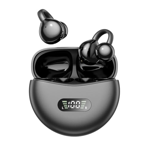 Clip On Earbuds Open Ear Ear Buds Wireless Bluetooth 5.4 Headphones,48H Playtime,IPX6 Waterproof,Touch Control,Comfortable for Workouts and Daily Use (Blcak) - color: Blcak