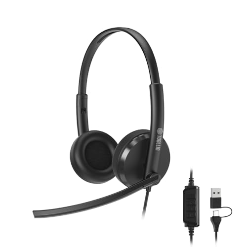 TOALLIN Wired Headset with Noise Canceling Mic, USB Stereo Headphones | Volume Control, One-key Mute & Answer Calls, Work with PC Laptop, Mac, Phone, Call Center and Office