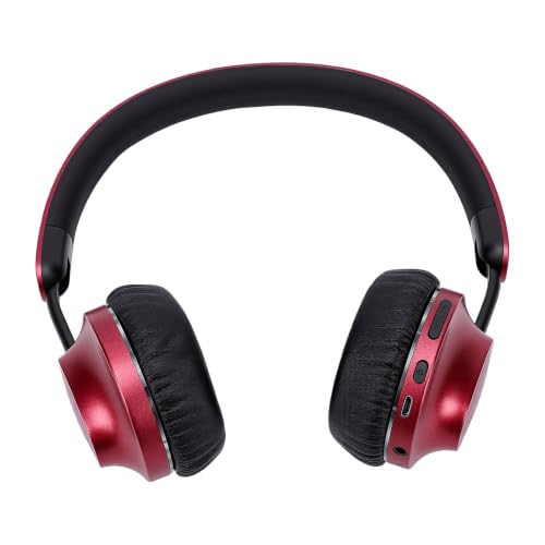 Wireless Headphones Over Ear, with Brushed Metal Design (Red) | Over The Ear Headset with Foldable, Stereo Breathing Light, 16H Playtime for Travel Home Office Cellphone PC - color: Red