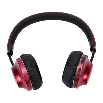 Wireless Headphones Over Ear, with Brushed Metal Design (Red) | Over The Ear Headset with Foldable, Stereo Breathing Light, 16H Playtime for Travel Home Office Cellphone PC - color: Red