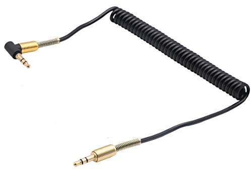 3.5mm Coiled Cable - 90 Degree Right Angle 3-Pole TRS Jack Stereo Audio Spring Aux Cable for Smartphones, Tablets and MP3 Players (1.5m) (Pack of 2) - size: 5 feet (Pack of 2)