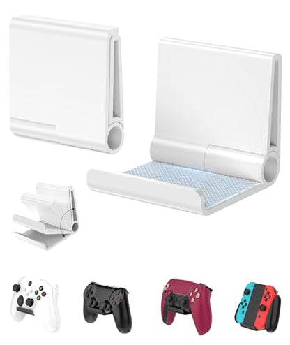 4 Pack Foldable Controller Wall Mount Holder for Xbox PS5 PS4 PS3 Switch Pro Strong Adhesive/Screw Upgraded Controller Stand Hanger with Anti-slip Pad Universal Gaming Remote, Headphone Accessories - color: White