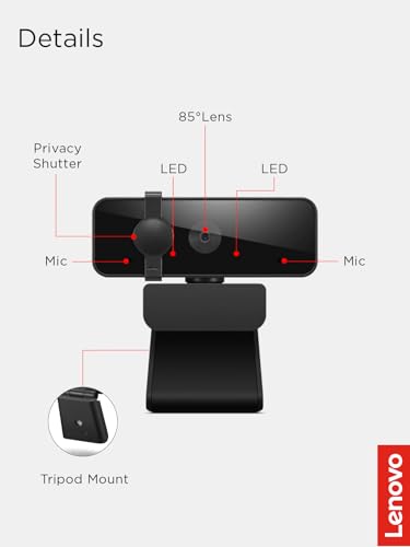 Lenovo 310 FHD Webcam, 1080p, FHD Resolution @30 FPS, Plug-and Play USB Connectivity, 1.8M Cable, 2 Integrated Microphones, External Privacy Shutter, Black - color: Black, style: 310 FHD