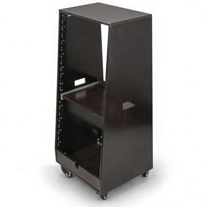 Sound Town DIY Slanted 20U Studio Rack (12U Top + 8U Lower) with 2U Bottom Storage, Slide-Out Tray, Casters, for Home Studio and Recording Room, Birch Plywood, Black Espresso (SDRK-ST20TD) - size: 20u(12u Top + 8u Lower),Black Espresso