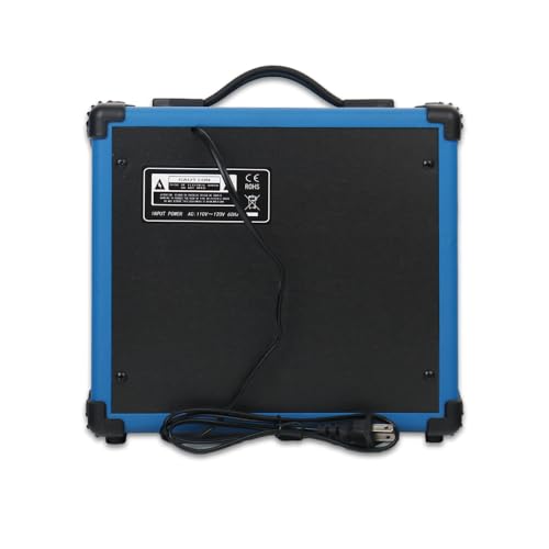20W Electric Guitar Blue Amplifier Guitar Amp Practice Small Portable Travel with Headphone Jack Aux Distortion Gain Treble Bass Volume with 3 Meters Cable Adapter Pick Earphone Aux Cable - color: Blue