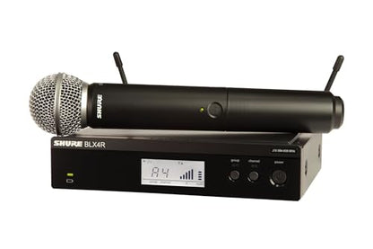 Shure BLX24R/SM58 Rack-Mount Wireless Audio System J11 Band (596–620 MHz) – BLX4R Receiver, BLX2 Transmitter with SM58 Dynamic Mic, Up to 14 Hr Battery, 300 ft Range - style: Full System, Rack Mount