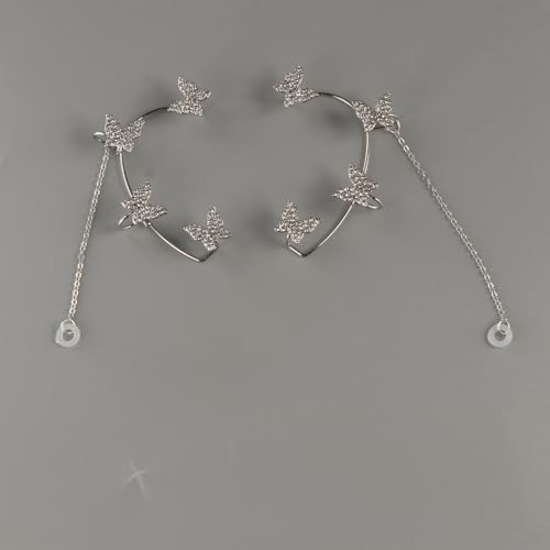 Wireless Earphone Decoration, Anti Lost Earrings for Earbud Earphone Chain Earring Holder Rhinestone Butterfly Hook Earrings for Women