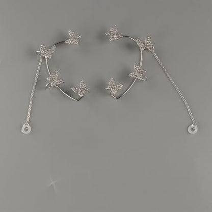 Wireless Earphone Decoration, Anti Lost Earrings for Earbud Earphone Chain Earring Holder Rhinestone Butterfly Hook Earrings for Women
