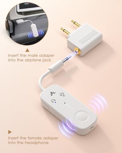 SQERO Airplane Headphone Jack Adapter, Dual 3.5mm Male to 3.5mm Female Jack AUX Adapter for Bluetooth Wireless Transmitter Receiver, Flight/Travel/TV/Gym, Gold Plated (3, White) - color: White