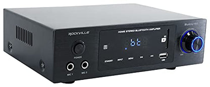 Rockville BluAmp 150 Home Stereo Bluetooth Amplifier Receiver, 75W x 2 | Optical/Phono/RCA Inputs, USB/SD Playback, 2 Mic Jacks for Karaoke, Class D, Remote Included